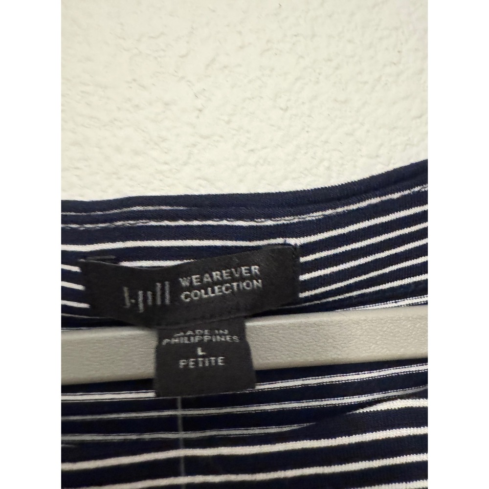 J. Jill Wearever Two-In-One Striped Layered Dress Navy Cream LP Petite m3 - Picture 6 of 9